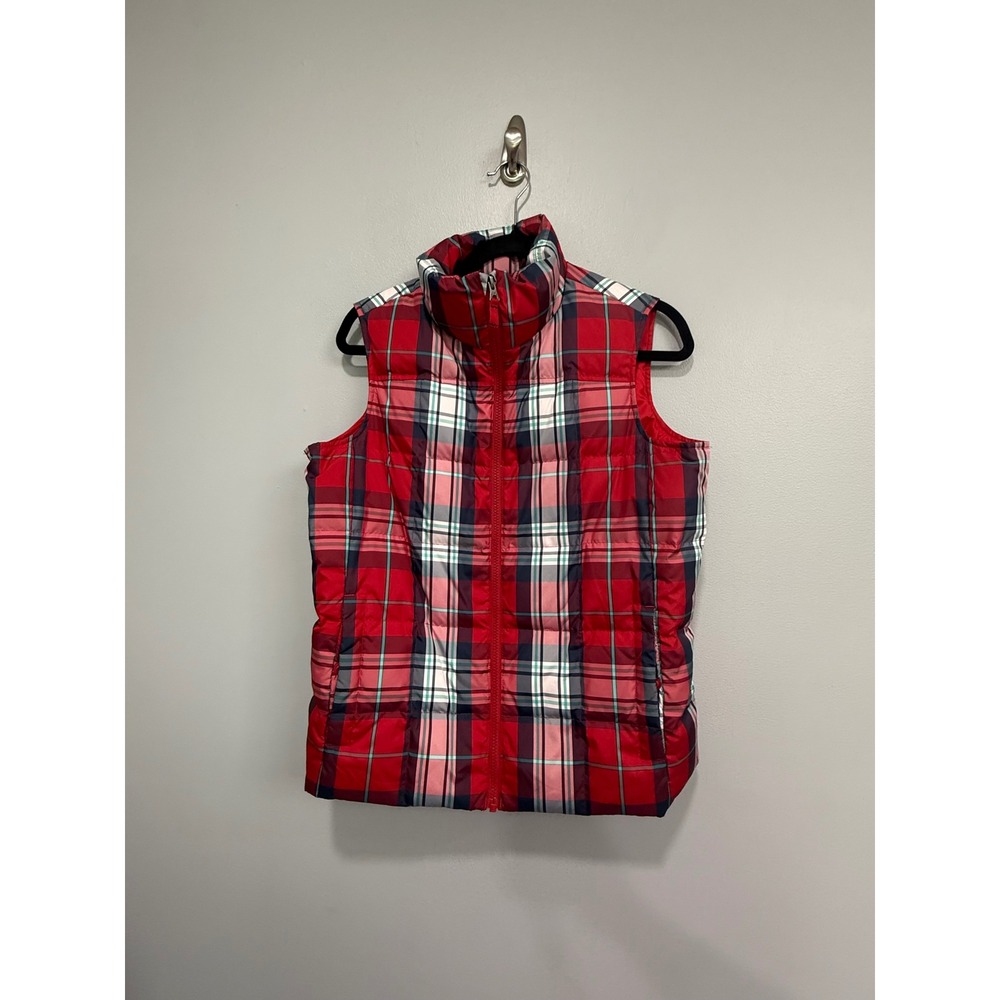 Lands End Womens Red Tartan Plaid Down Puffer Vest Small 6-8 463053